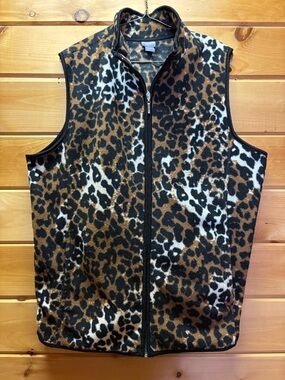 Laura Scott Leopard Print Fleece Vest in Brown Black White